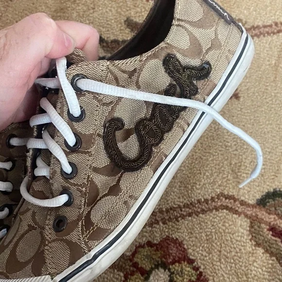 Coach Brown Patterned Sneakers with White Laces 8 1/2 b - Picture 2 of 3